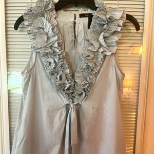 BCBG pinstriped sleeveless shirt with ruffles